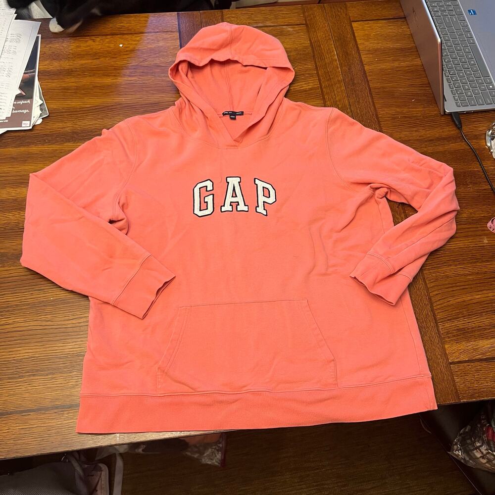 Vintage GAP Stretch Hoodie XL Coral Pink Logo Sweatshirt Retro Athleisure - Picture 6 of 12